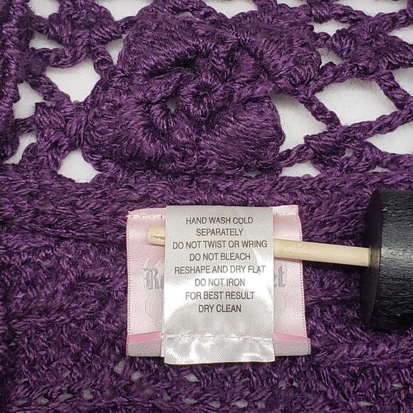 Vintage R&J Couture Boho Crochet Cardigan Sweater M Purple Floral Artisan Knit - Picture 10 of 10